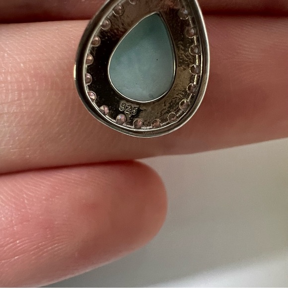 Natural Larimar CZ Diamond Dainty Sparkly Pendant Necklace Sterling Silver 925 - Picture 11 of 13